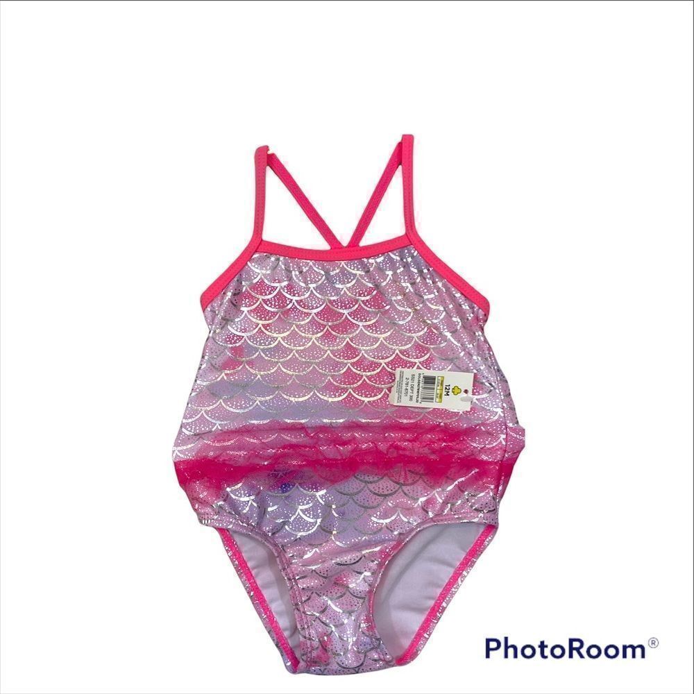 NWT Girls Real Love Brand Pink Mermaid Print One Piece Bathing Suit